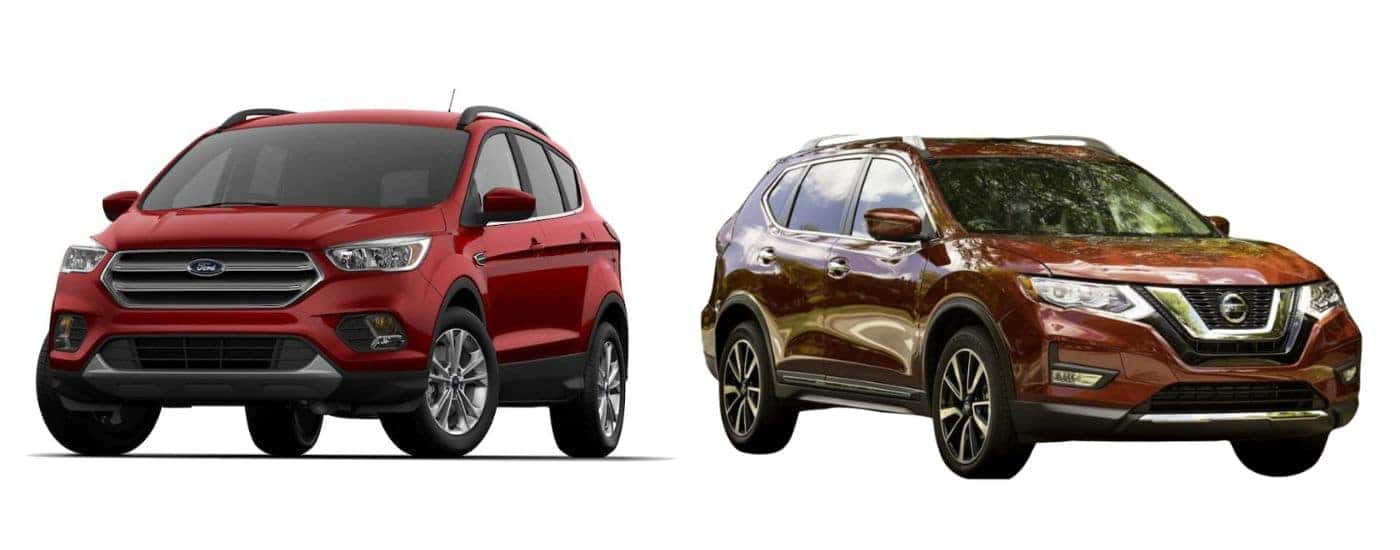 Red 2019 Ford Escape and red 2019 Nissan Rogue.