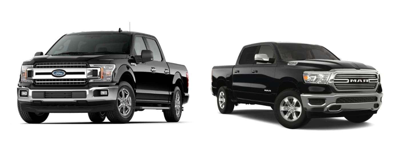 Black 2019 Ford F-150 and black 2019 Ram 1500.