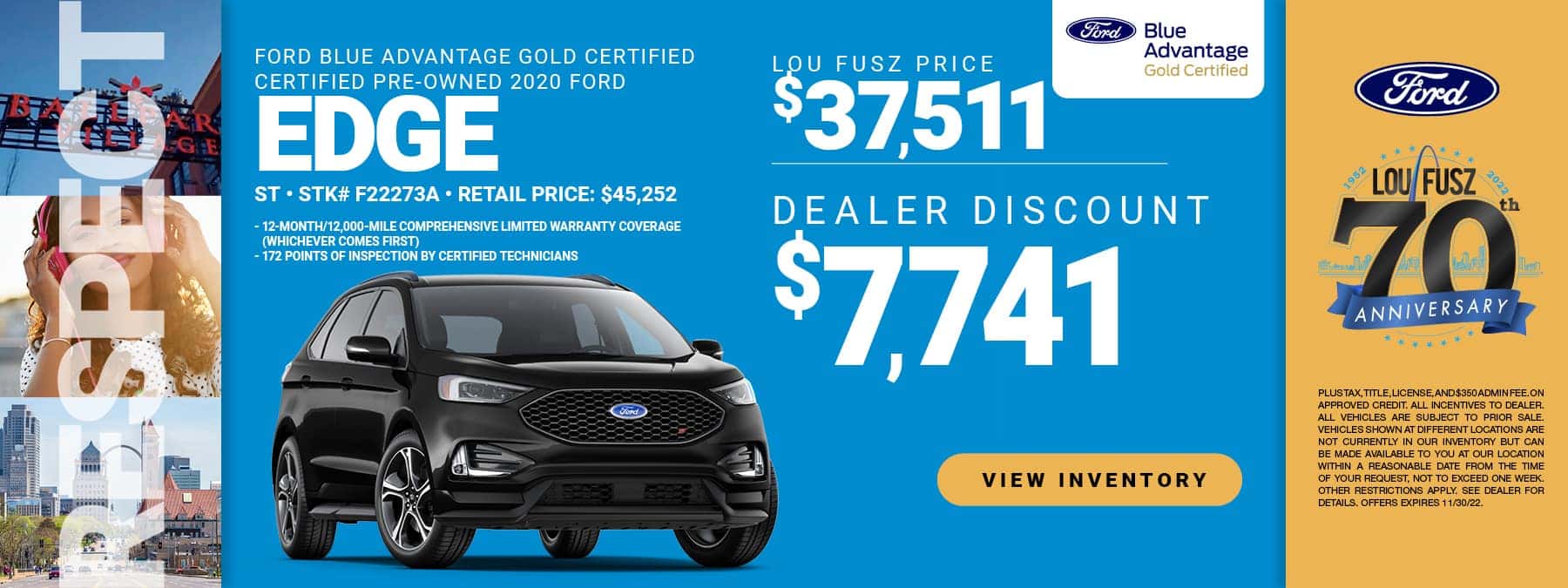 FORD BLUE ADVANTAGE GOLD CERTIFIED CERTIFIED PRE-OWNED 2020 FORD EDGE ST