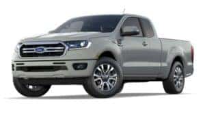 A grey 2021 Ford Ranger Lariat is angled left