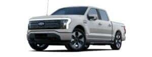 A silver 2022 Ford F-150 Lightning Platinum is angled left.