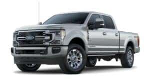 A silver 2022 Ford F-350 Limited is angled left.