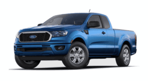 A blue 2022 Ford Ranger is facing left.
