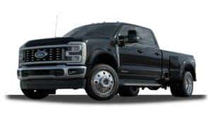 A black 2023 Ford F-450 Platinum is shown angled left.