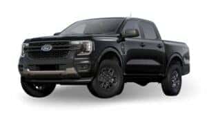 A black 2024 Ford Ranger XLT is shown angled left.