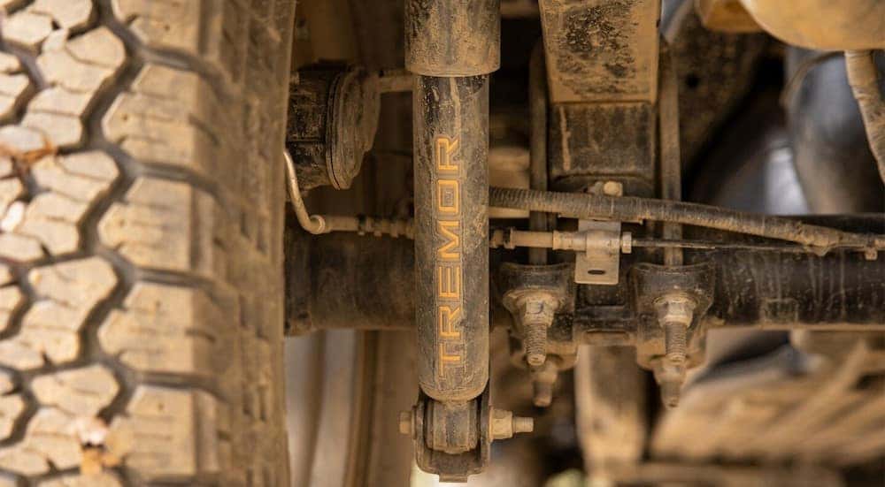A rear shock is shown on a 2024 Ford F-150 Tremor.