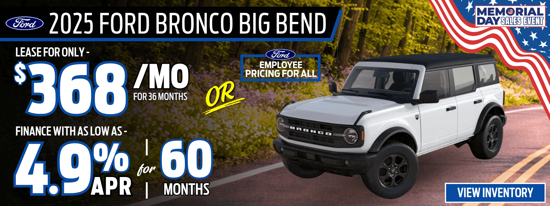 ford bronco lease apr offer memorial day 2026