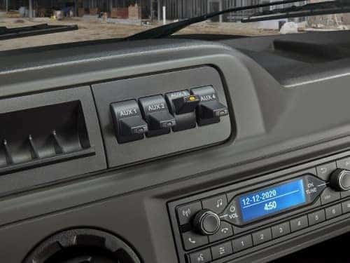 2025 Ford E-Series Cutaway close up view of upfitter switches on front dash