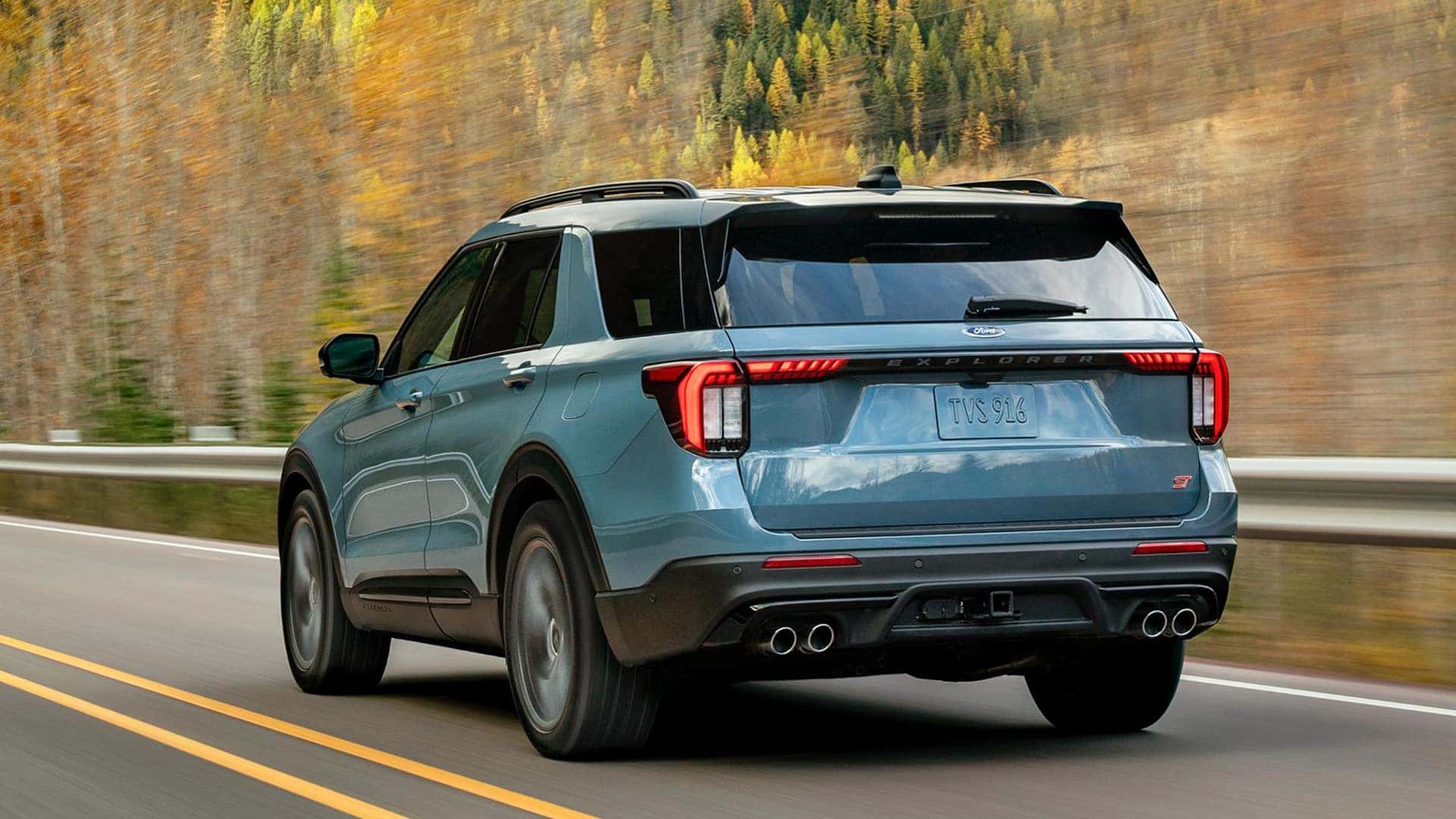 Back View of 2026 Ford Explorer Driving on the Road