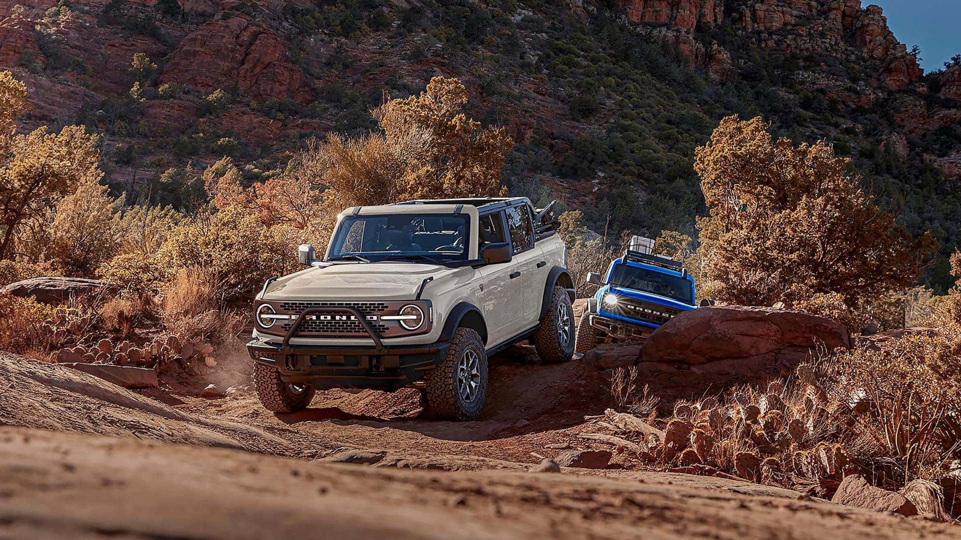 Two 2026 Ford Broncos Driving in Desert