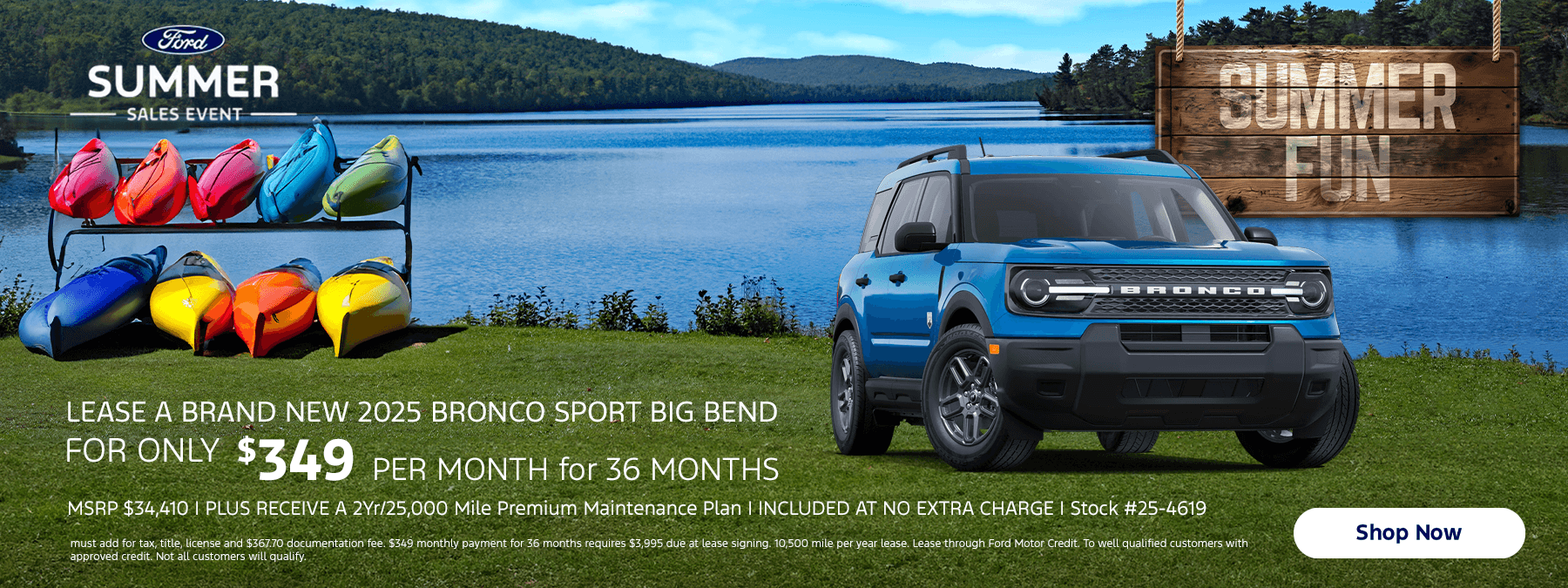 LEASE A BRAND NEW 2025 BRONCO SPORT BIG BEND – FOR ONLY $ 349 PER MONTH for 36 MONTHS