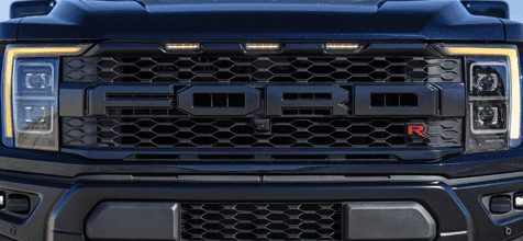 f-150 raptor rfront grille with red r and running lights