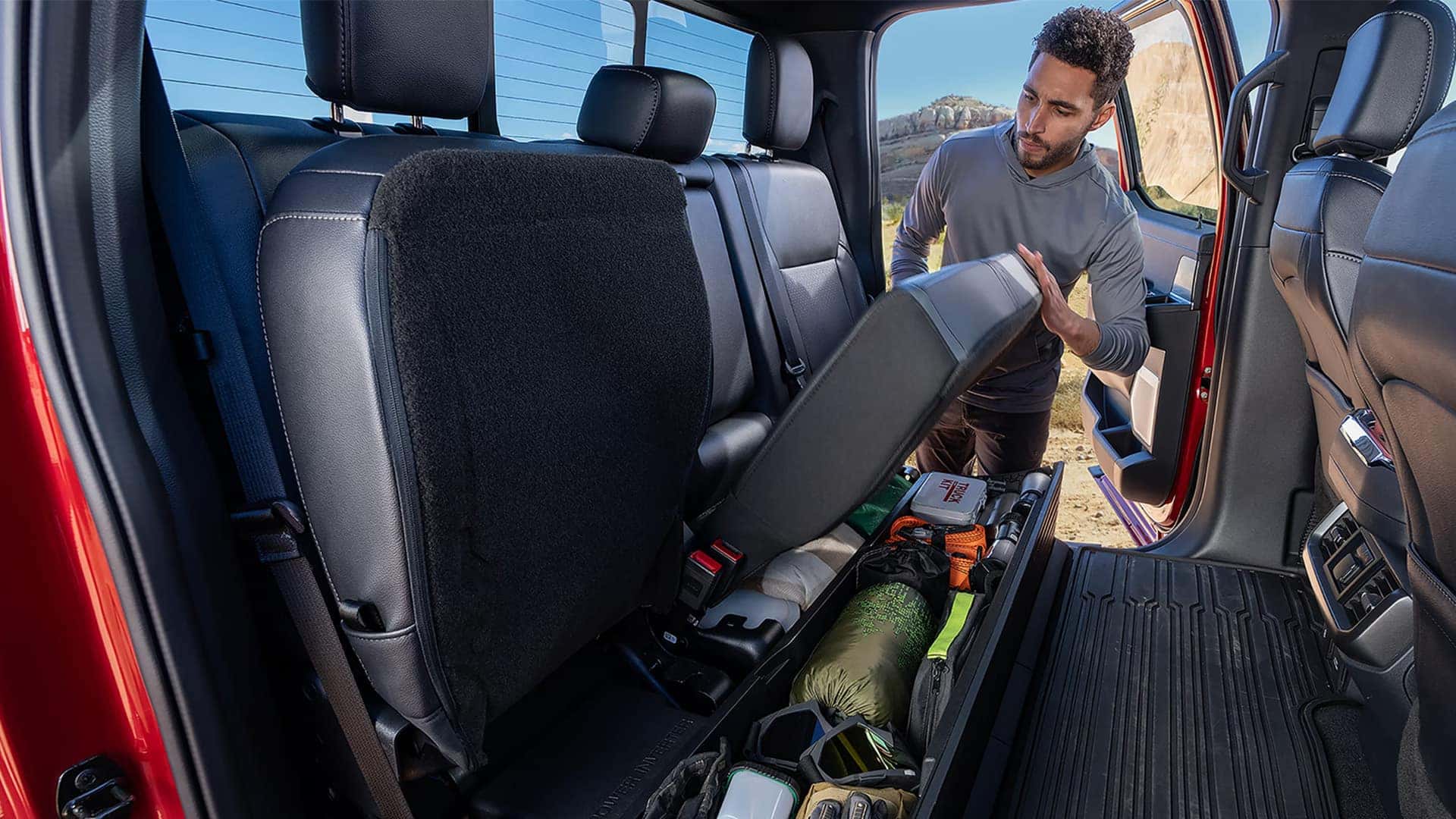 2025 Ford F-150 front and rear seating with fold-up rear seat