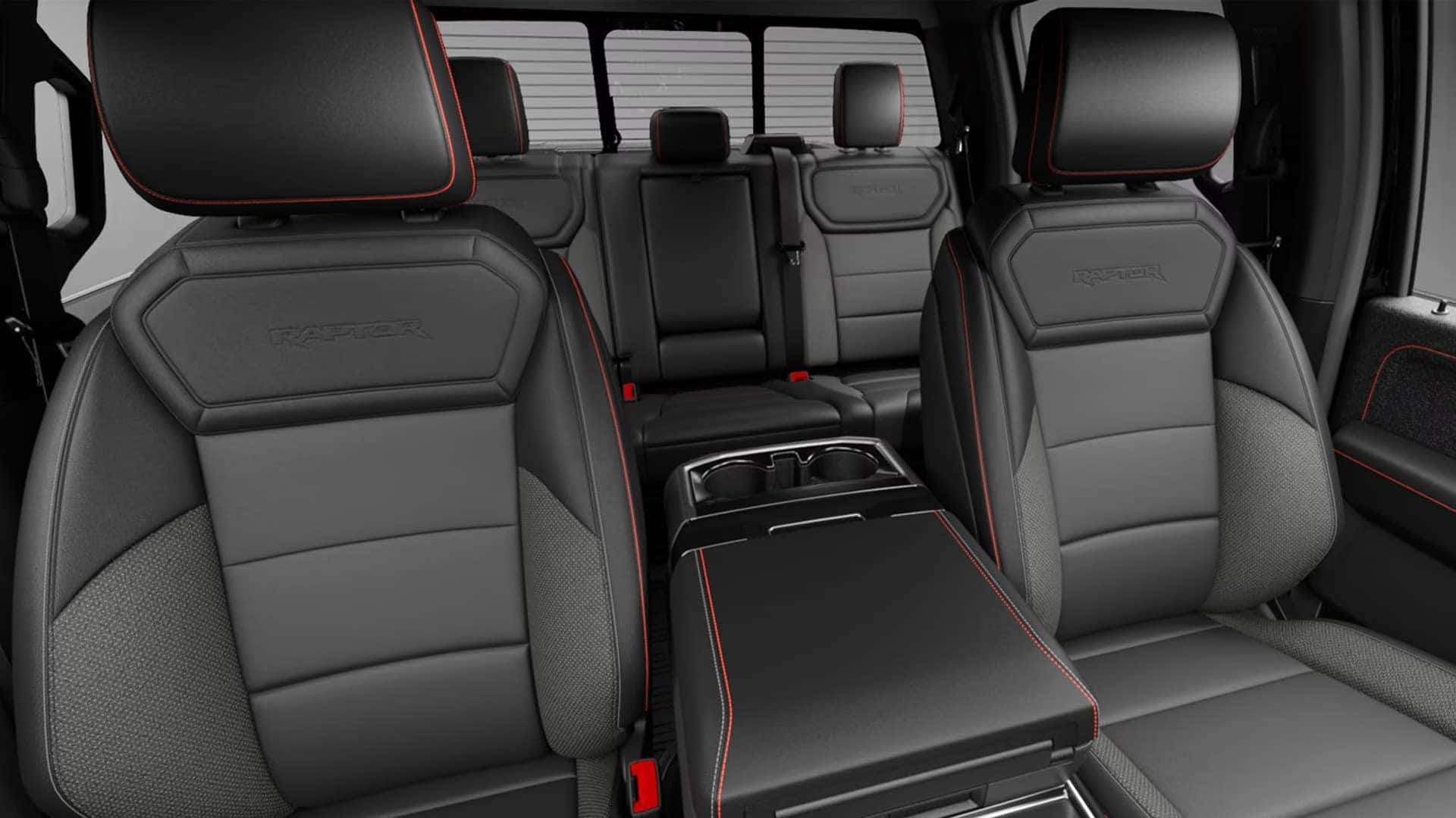 Interior of the 2026 Ford F-150 showing front and rear seating, center console, and spacious cabin design.