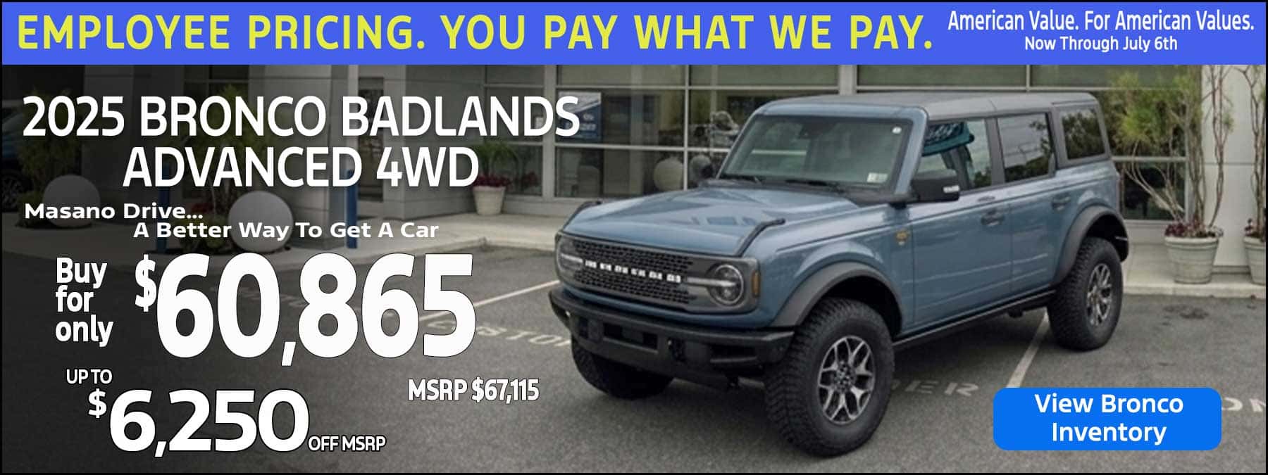 2025 Ford Bronco Badlands 4x4 parked near me at Tom Masano Ford in Shillington, PA
