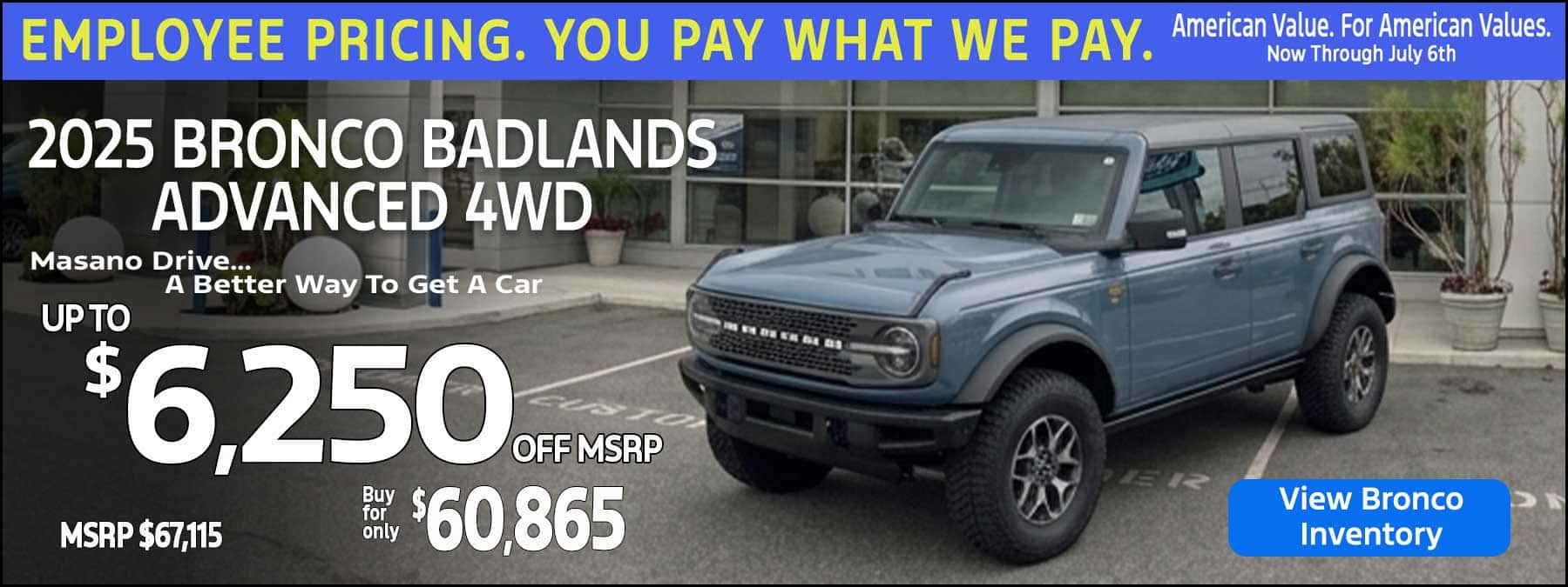 2025 Ford Bronco Badlands 4x4 parked near me at Tom Masano Ford in Shillington, PA