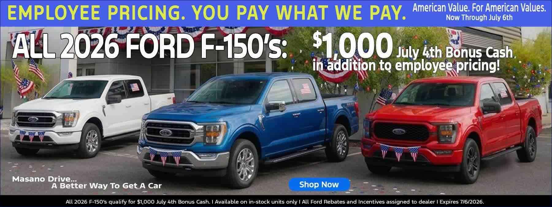 All 2026 Ford F-150's $1,000 Bonus Cash offer in Reading, PA