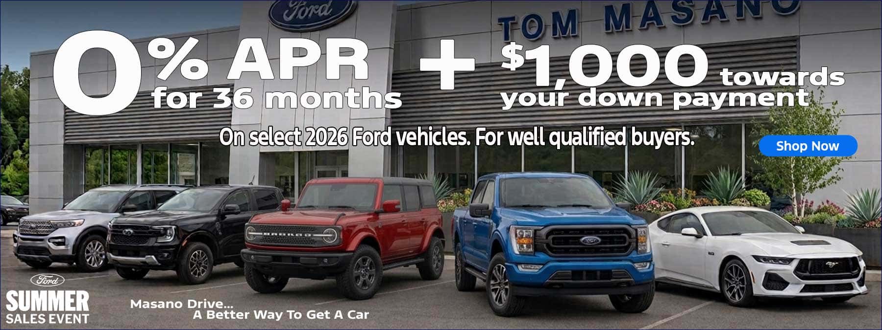 0% APR for 36 months at Tom Masano Ford in Reading, PA