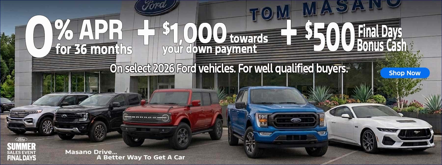 0% APR for 36 months at Tom Masano Ford in Reading, PA