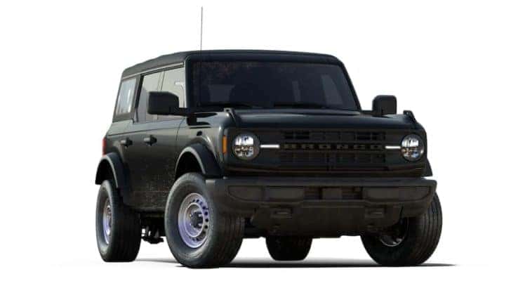 A black 2021 Ford Bronco is angled right.