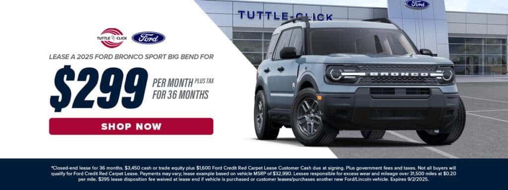 $299/mo lease for 36 months on 2025 Ford Bronco Sport Big Bend