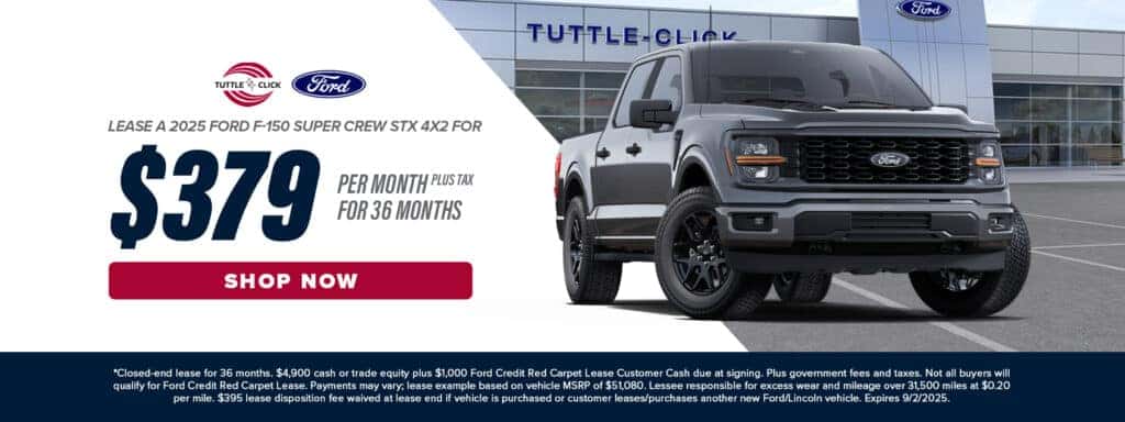 $379/mo lease for 36 months on 2025 Ford F-150 Super Crew STX 4x2