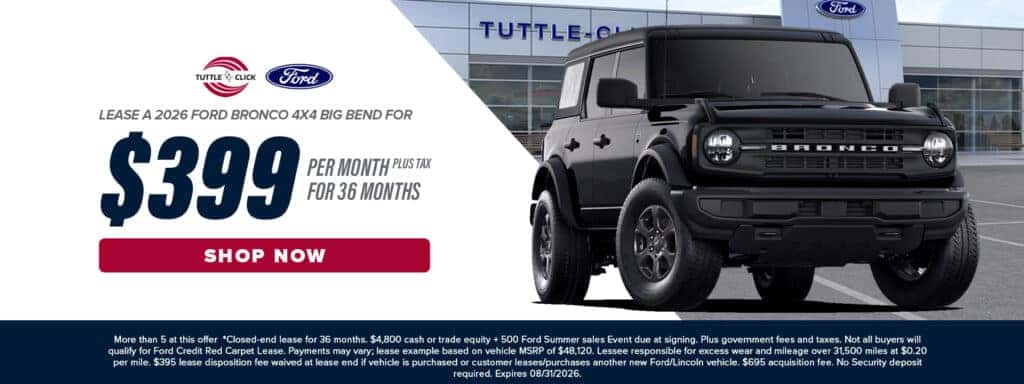 Lease A 2026 Ford Bronco 4x4 Big Bend For $399 per month plus tax for 36 months