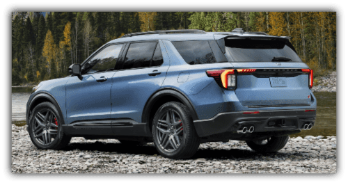 Vapor Blue Metallic Ford Explorer 2025 by a river