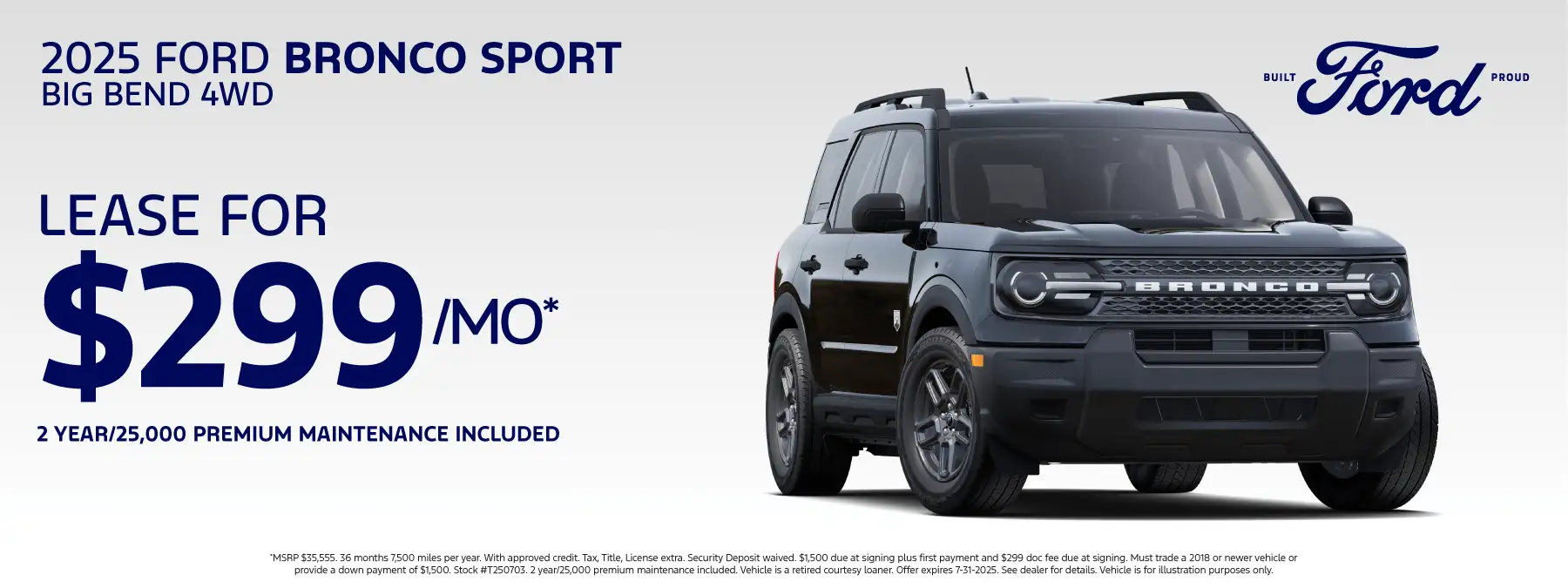 2025 BRONCO SPORT 4X4 BIG BEND T250703 - Lease for $299 per month for 36 months 7,500 miles per year*