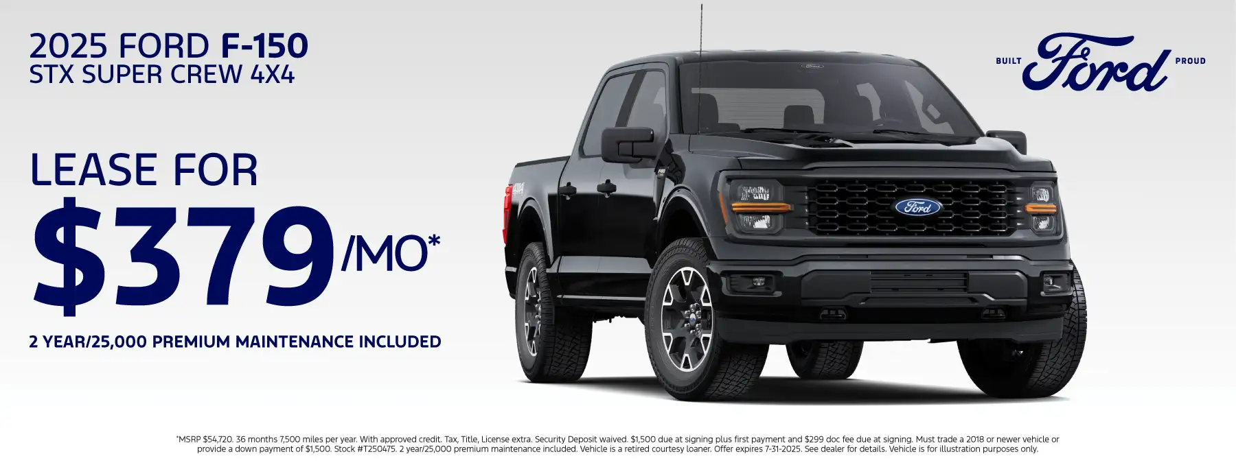 2025 FORD F150 SCREW 4X4 STX T250475 - Lease for $379 per month for 36 months 7,500 miles per year*