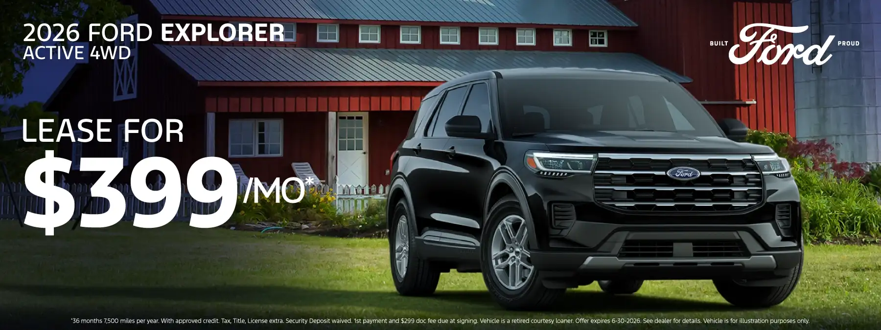 2026 FORD EXPLORER ACTIVE 4x4 - Lease for $399 per month for 36 months 7,500 miles per year*
