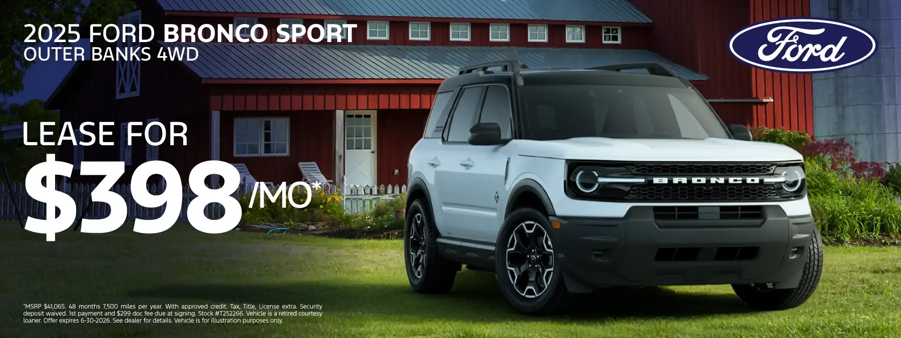 2025 FORD BRONCO SPORT OUTER BANKS 4x4 (T252266) - Lease for $398 a month for 48 months 7,500 miles per year*