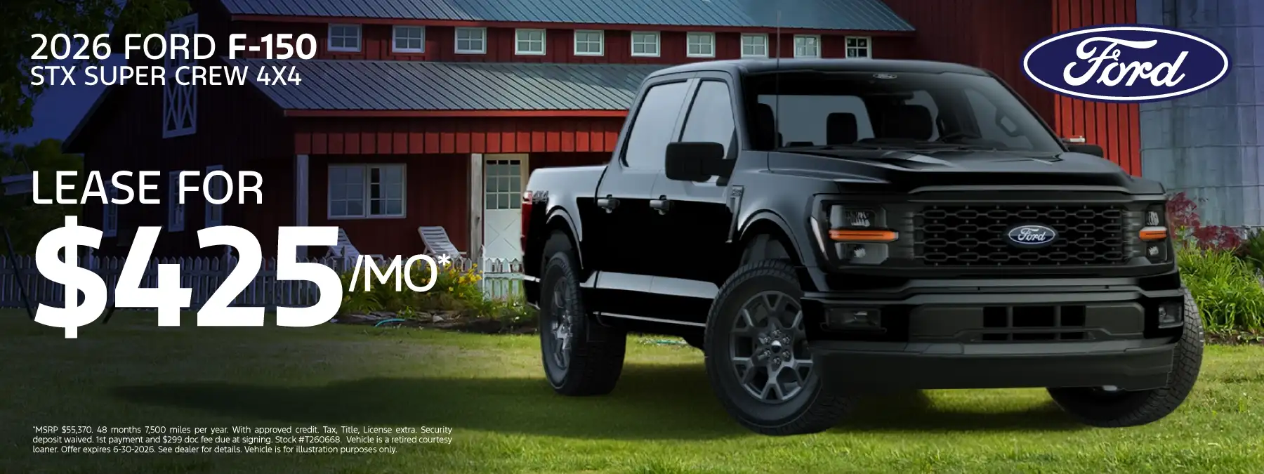 2026 FORD F-150 SUPERCREW STX (T260668) - Lease for $425 a month for 48 months 7,500 miles per year*