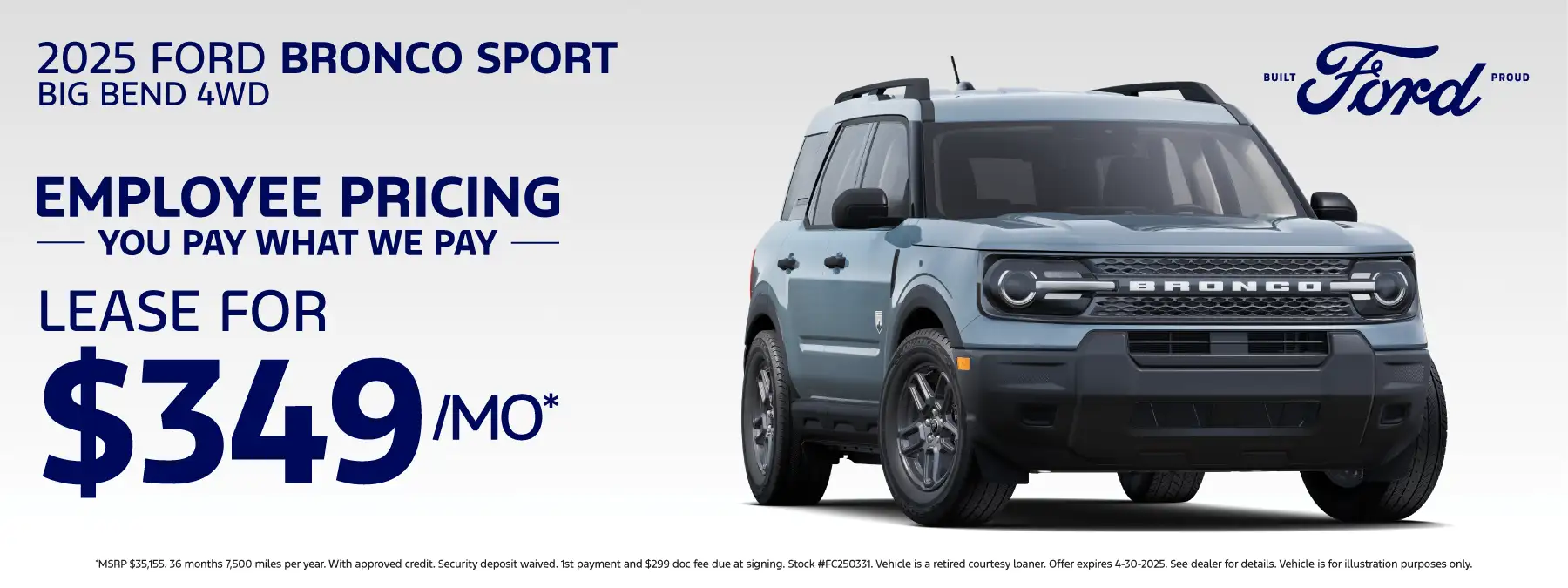 2025 Ford Bronco Sport - Lease for $349 a month for 48 months 7,500 miles per year*