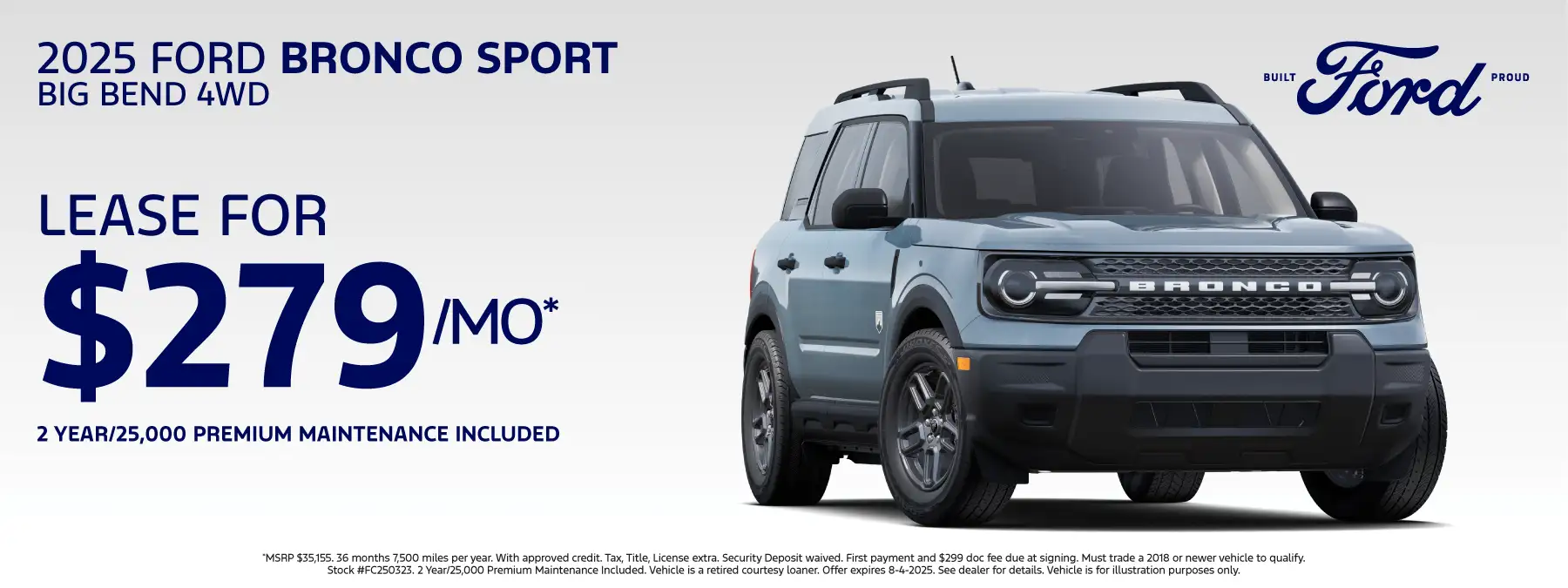 2025 Ford Bronco Sport Big Bend FC250323 - Lease for $279 per month for 36 months 7,500 miles per year*
