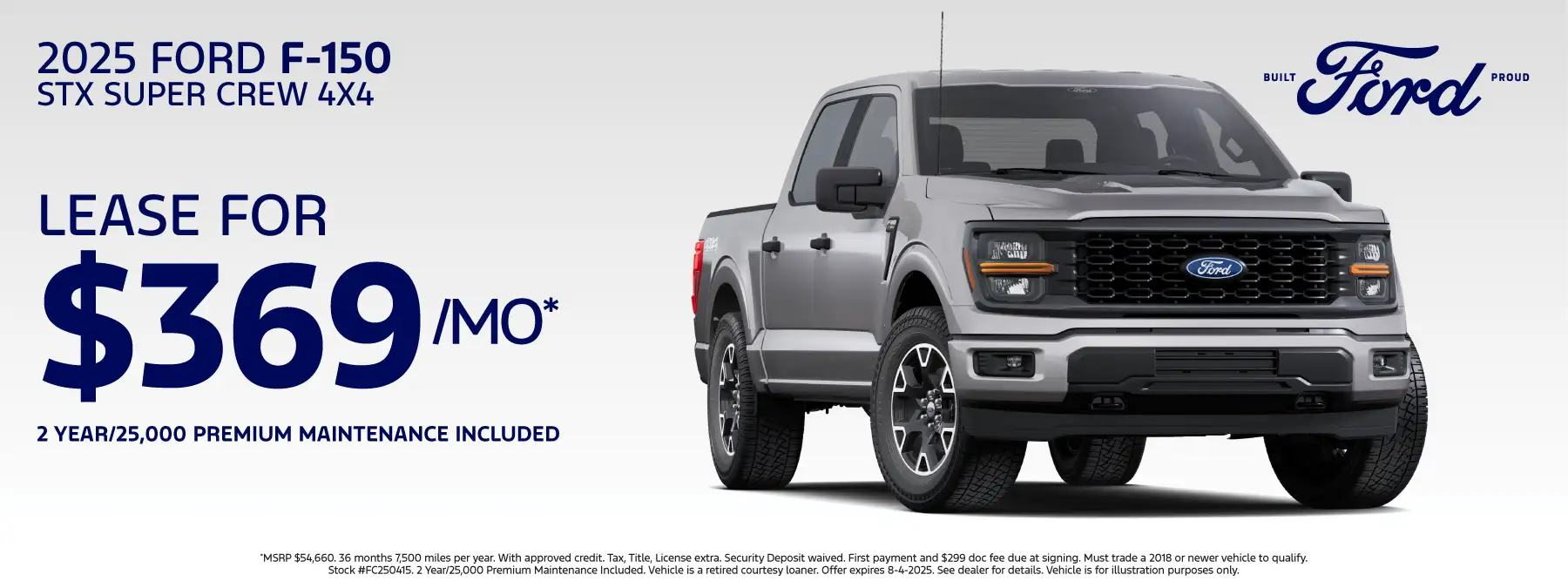 2025 F150 STX FC250415 - Lease for $369 per month for 36 months 7,500 miles per year*