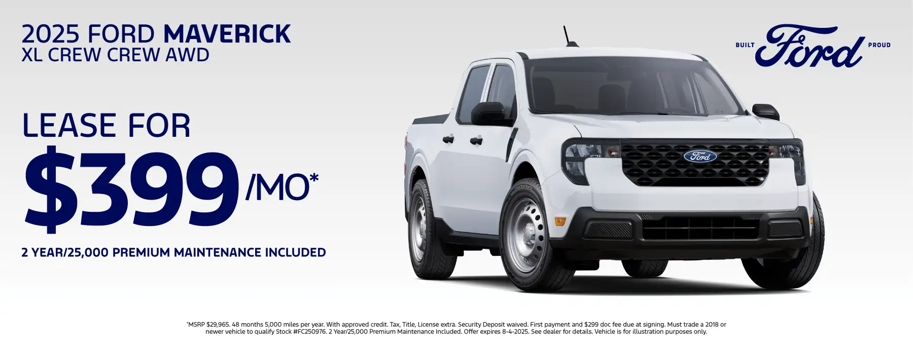 2025 Ford Maverick XL FC250976 - Lease for $399 per month for 48 months 5,000 miles per year*