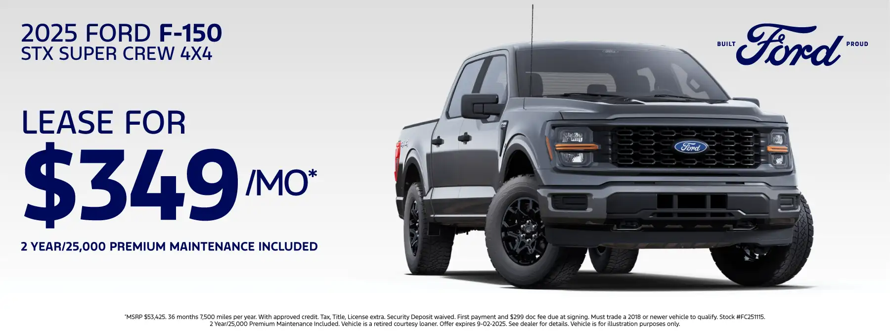 2025 F150 STX (FC251115, FC251078, FC251067, FC251096) - Lease for $349 per month for 36 months 7,500 miles per year*