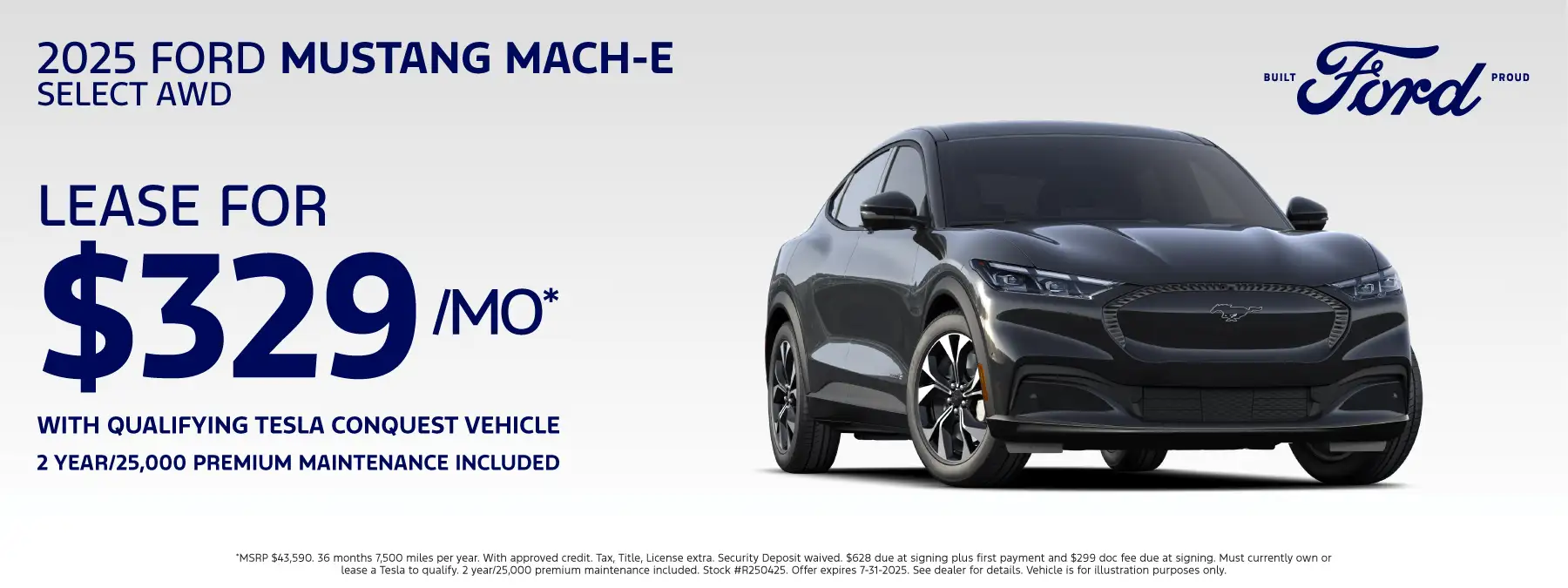 2025 Ford Mustang Mach-E Select R250425 - Lease for $329 per month for 36 months 7,500 miles per year*