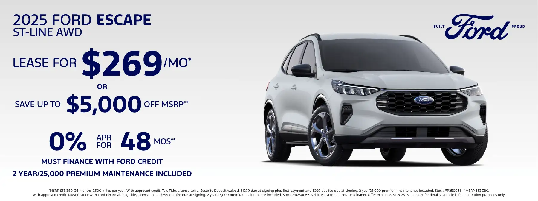 2025 Ford Escape ST Line (R250066) - Lease for $269 per month for 36 months 7,500 miles per year* OR Save Up to $5,000 off MSRP plus 0% APR for 48 months**