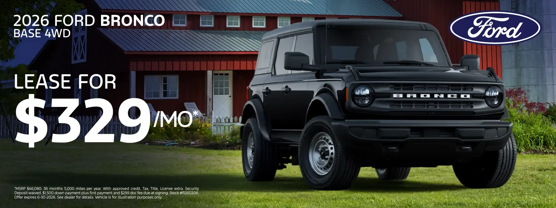 2026 Ford Bronco Base (R260206) - Lease for $329 per month for 36 months 5,000 miles per year*