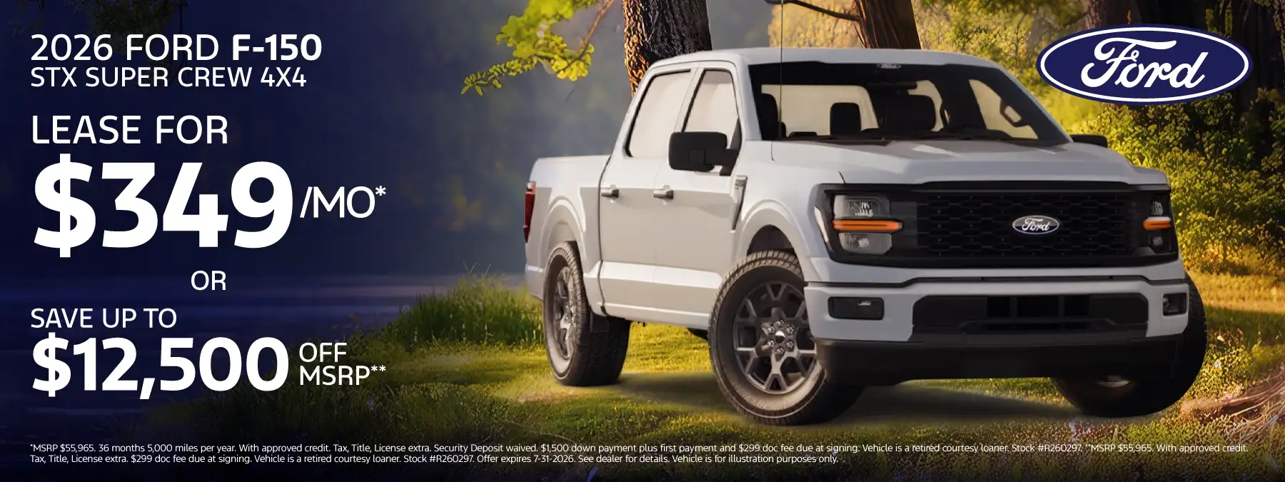 2026 Ford F-150 STX 4X4 #R260297 - Lease for $349/mo for 36 months 5,000 miles per year* OR Save Up to $12,500 Off MSRP**
