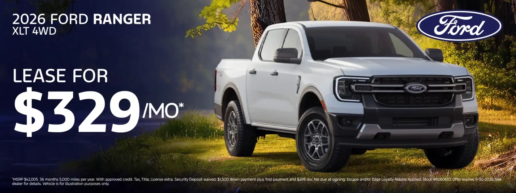2026 Ford Ranger XLT #R260610 - Lease for $329/month for 36 months 5,000 miles per year*