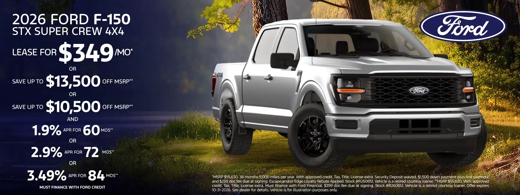 2026 Ford F-150 STX Stock #R260612 - Lease for $349/month for 36 months/5,000 miles per year OR Purchase for $13,500 Off MSRP OR $10,500 Off MSRP and include 1.9% 60mo, 2.9% 72mo, or 3.49% 84mo*